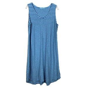 Cut Loose Womens XL Linen Blend Sleeveless Dress Lagenlook Blue Stripe Beachy